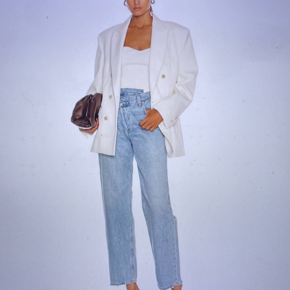 Agolde 27 upside jean asymmetrical button butterfly Classic Blue Women's Jeans - Picture 4 of 13